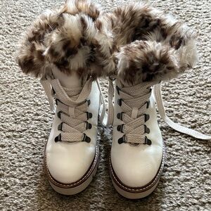 White Mountain White and Brown Fur Winter Boots